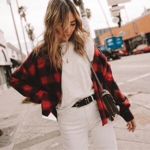 Pistola Women’s Red Black Buffalo Check Plaid Flannel Collared Shirt Size M